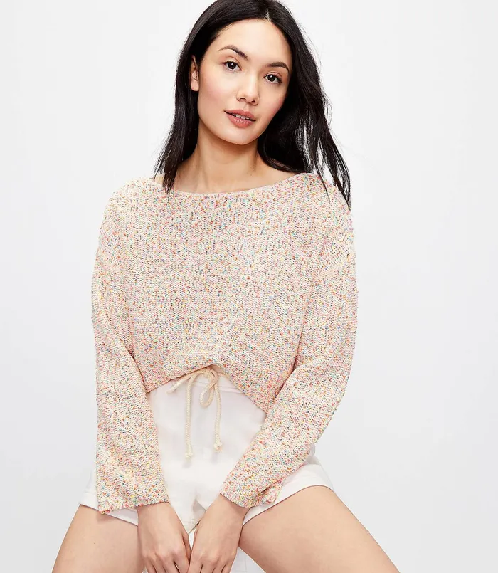 LOFT Lou and Grey Rainbow Sprinkle Sweater Neon Pink Women Loungewear