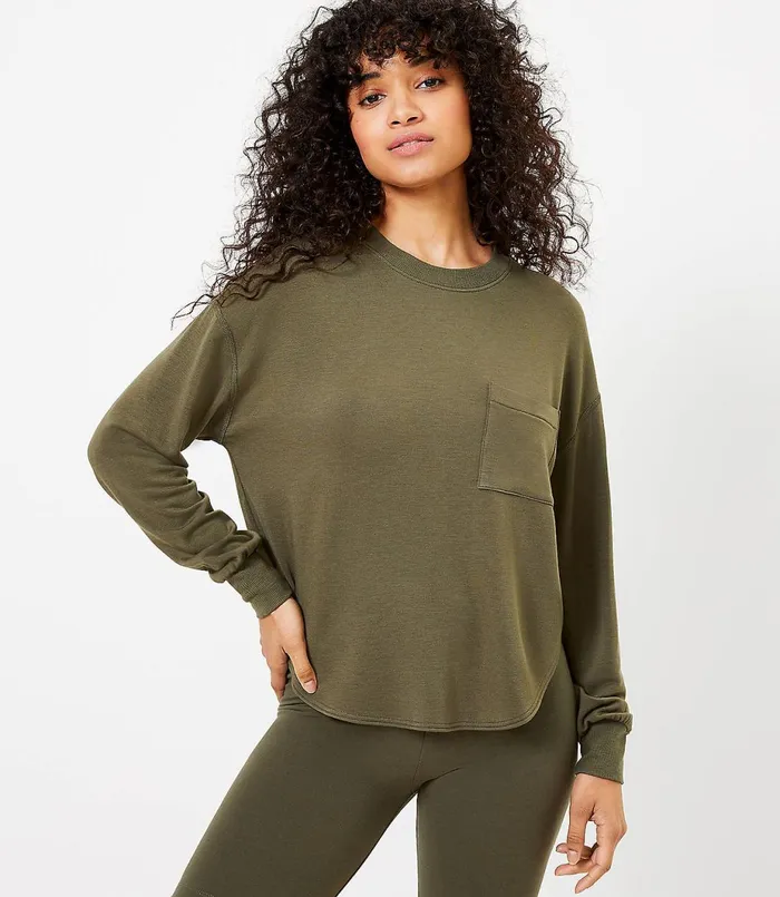 LOFT Lou and Grey Signature Softblend Shirttail Sweatshirt Black Women Loungewear