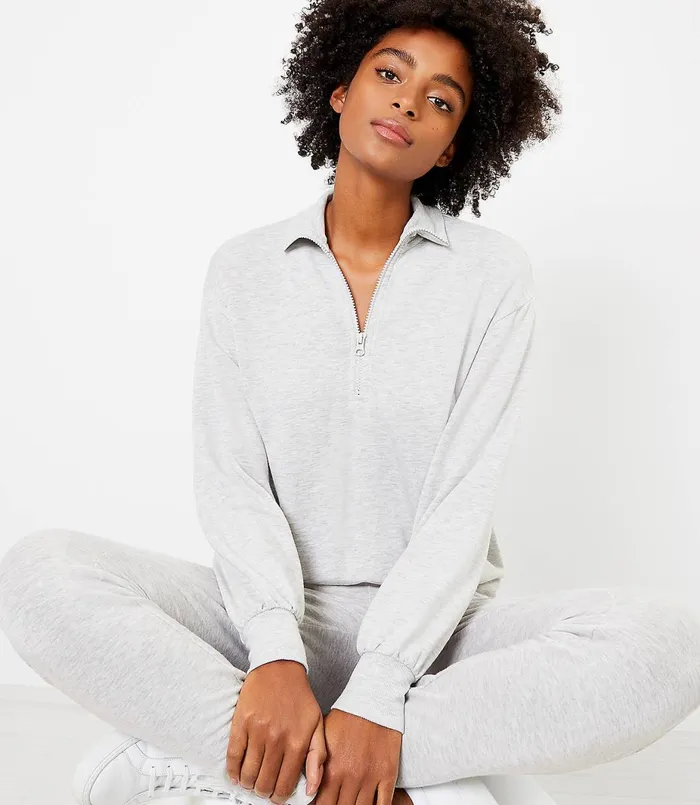 LOFT Lou and Grey Signature Softblend Zip Sweatshirt Sleek Grey Heather Women Loungewear