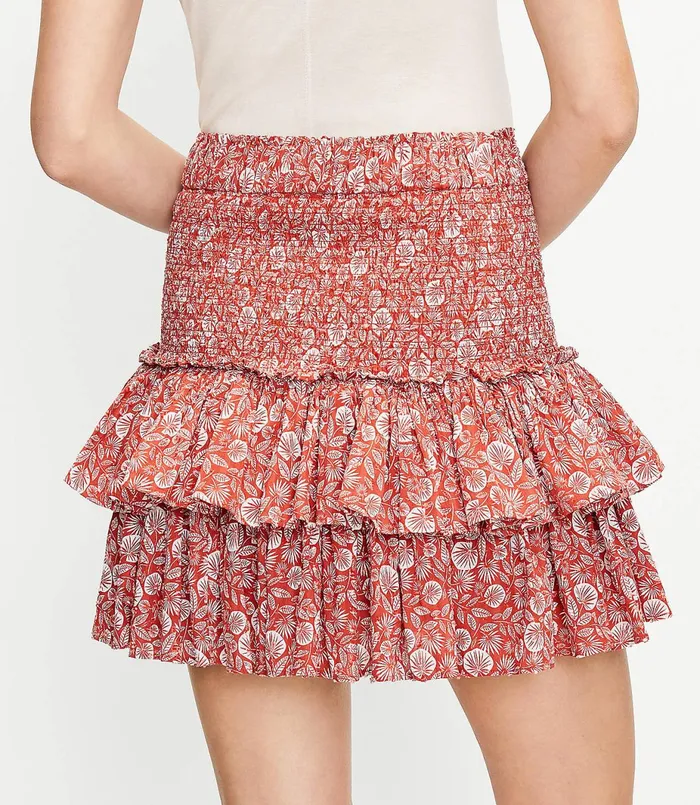 LOFT Palm Smocked Tiered Skirt Rich Chestnut Women Skirts