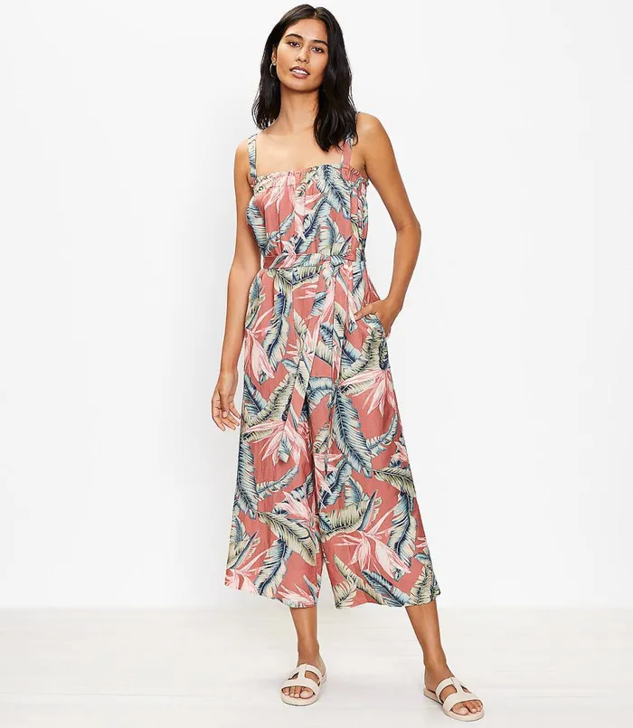 LOFT Paradise Wide Leg Jumpsuit Rich Chestnut Women Jumpsuits and Rompers