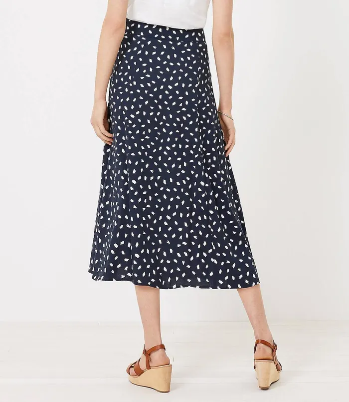 LOFT Petite Brushstroke Slit Midi Skirt Batik Blue Women Petite Skirts