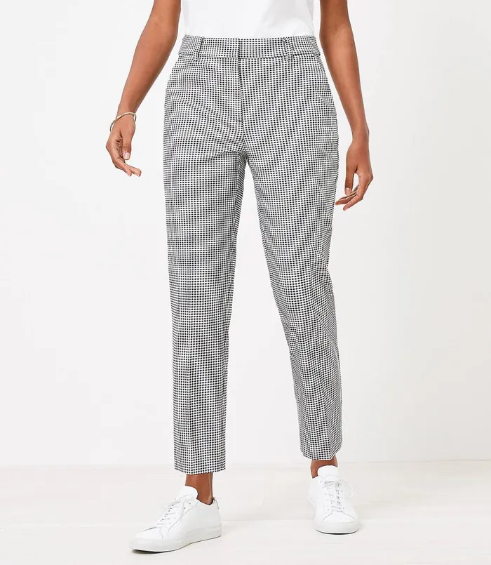 LOFT Petite Curvy Straight Pants In Gingham Stretch Double Weave Blackwhite Multi Women Petite Pants
