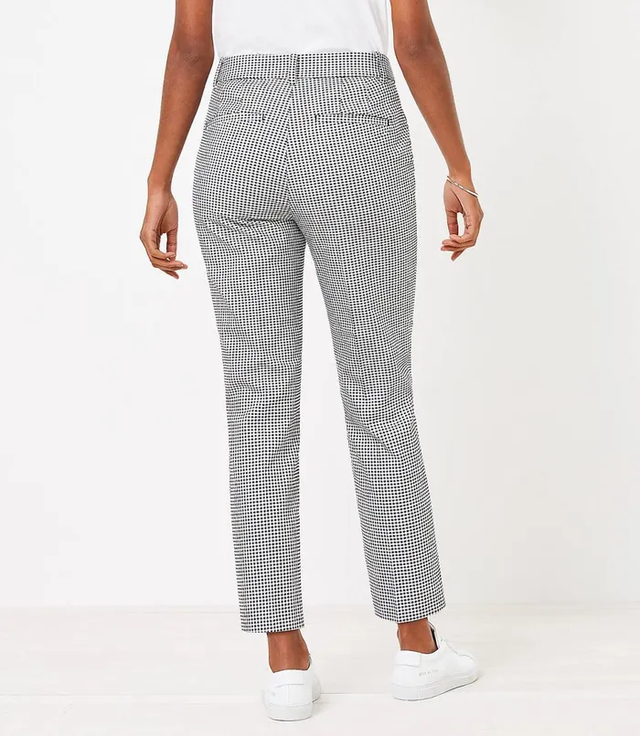 LOFT Petite Curvy Straight Pants In Gingham Stretch Double Weave Blackwhite Multi Women Petite Pants
