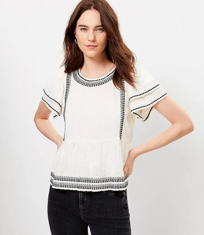 LOFT Petite Flutter Sleeve Peplum Tee Fresh Ivy Women Petite Tops