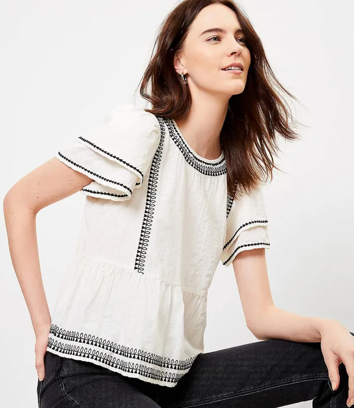 LOFT Petite Flutter Sleeve Peplum Tee Fresh Ivy Women Petite Tops