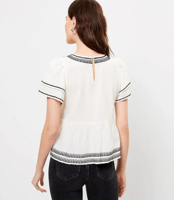 LOFT Petite Flutter Sleeve Peplum Tee Fresh Ivy Women Petite Tops