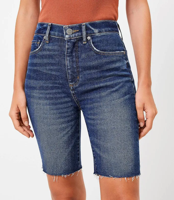 LOFT Petite Fresh Cut Denim Bike Shorts In Dark Wash Dark Wash Women Petite Pants LOFT Petite Fresh Cut Denim Bike Shorts In Dark Wash Dark Wash Women Petite Pants