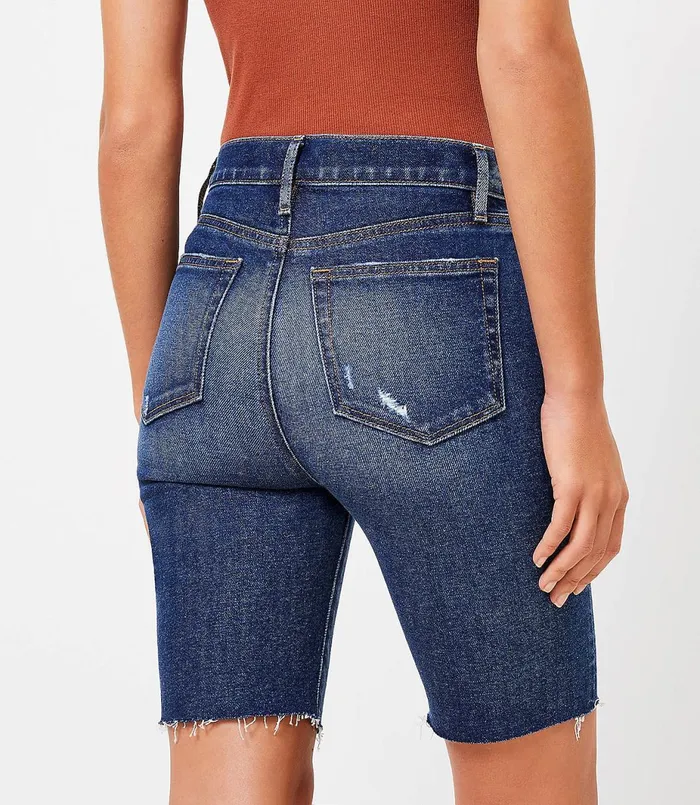 LOFT Petite Fresh Cut Denim Bike Shorts In Dark Wash Dark Wash Women Petite Pants