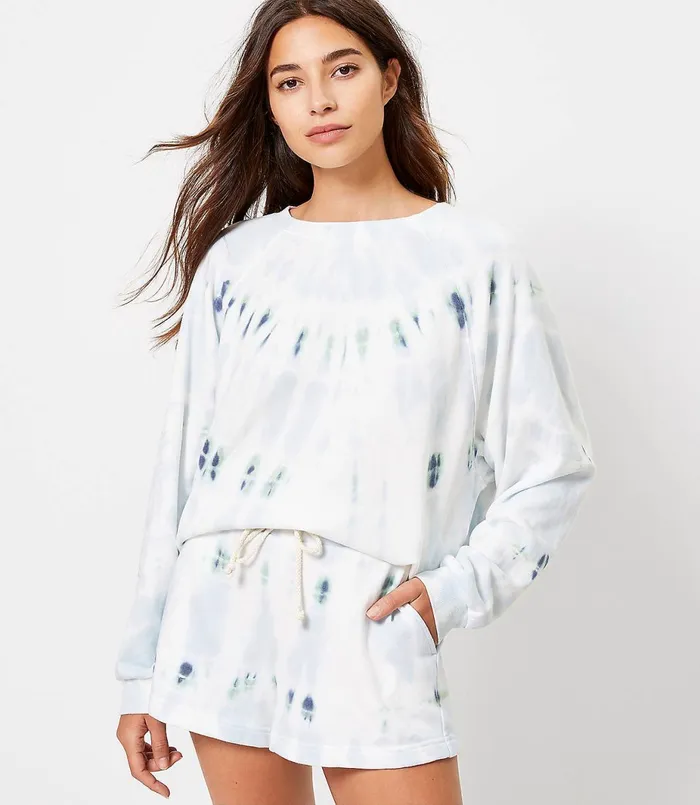 LOFT Petite Lou and Grey Tie Dye Oversized Terry Sweatshirt Summer Sky Blue Women Petite Tees