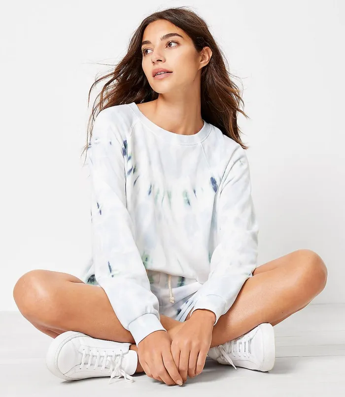 LOFT Petite Lou and Grey Tie Dye Oversized Terry Sweatshirt Summer Sky Blue Women Petite Tees