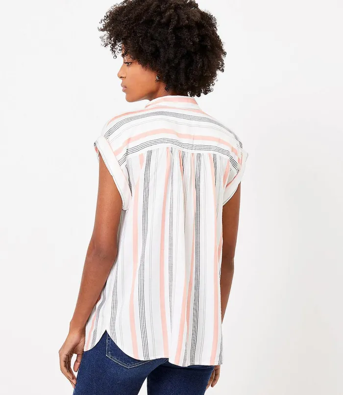 LOFT Petite Striped Dolman Henley Shirt Whisper White Women Petite Tops