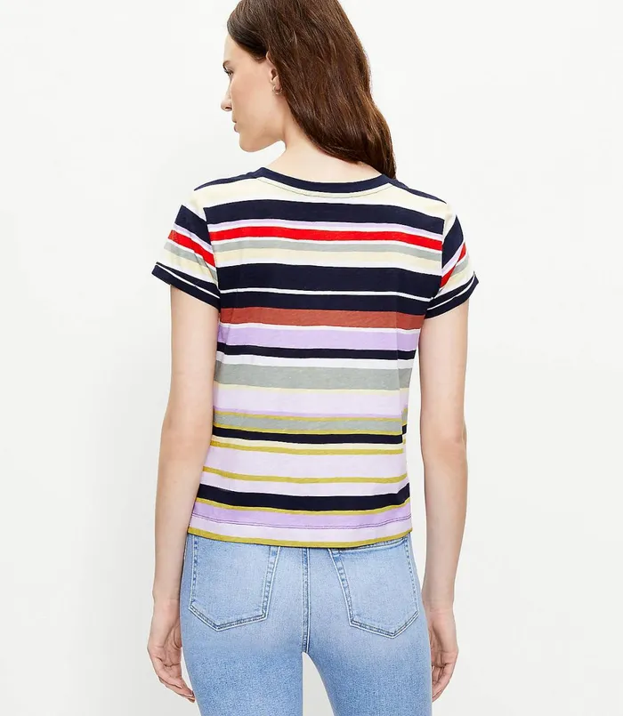 LOFT Petite Striped Everyday Crew Neck Tee Forever Navy Women Petite Tops