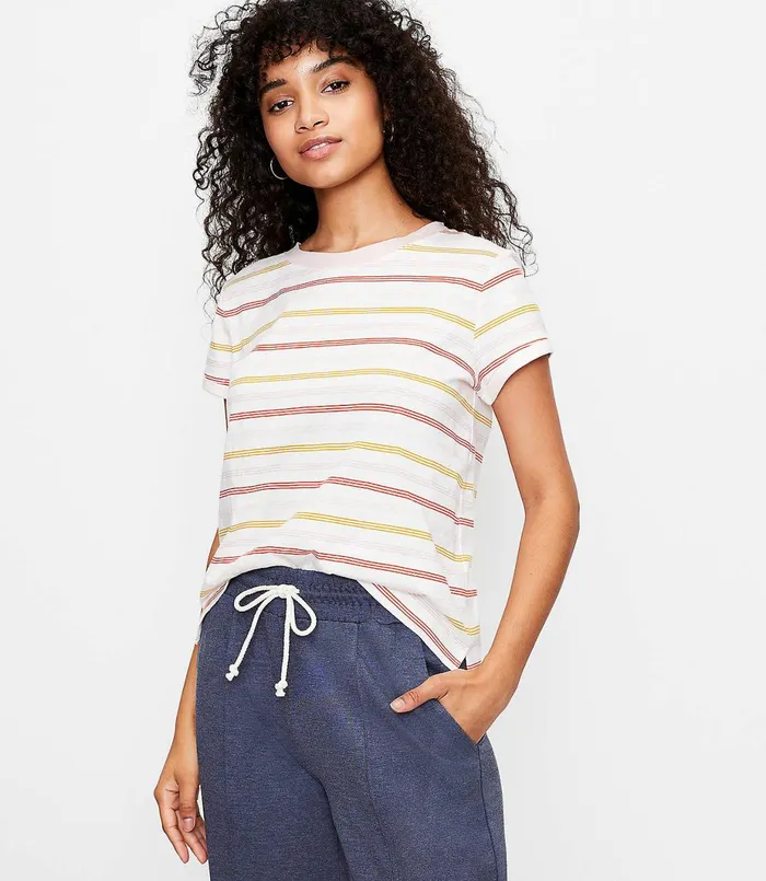 LOFT Petite Striped Everyday Crew Neck Tee Orange Spritz Women Petite Tops
