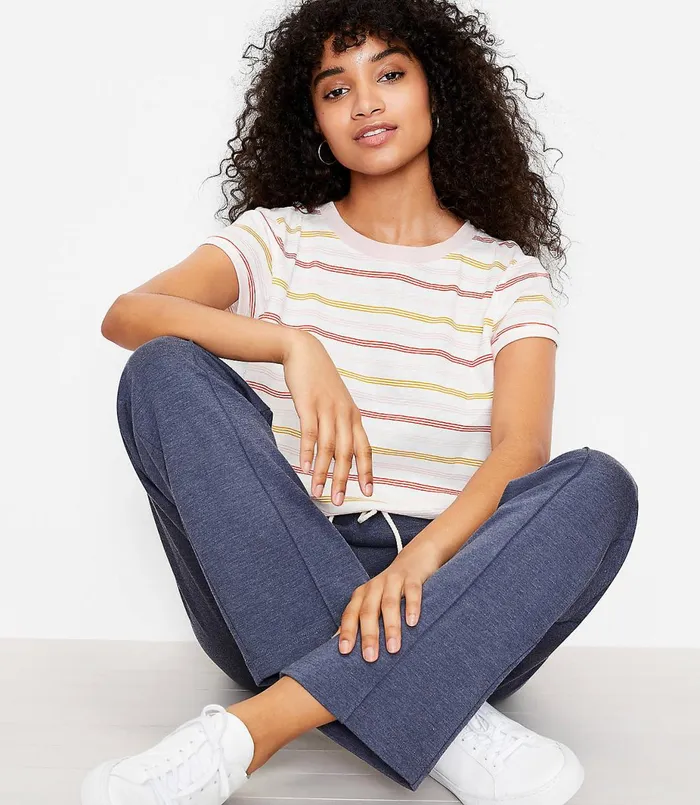 LOFT Petite Striped Everyday Crew Neck Tee Orange Spritz Women Petite Tops