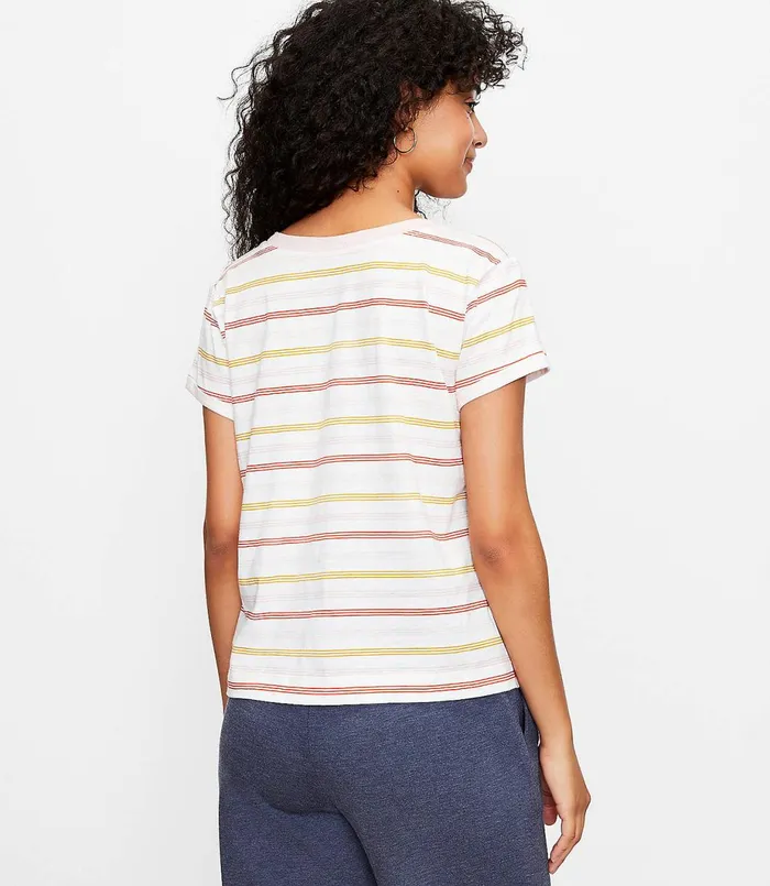 LOFT Petite Striped Everyday Crew Neck Tee Orange Spritz Women Petite Tops