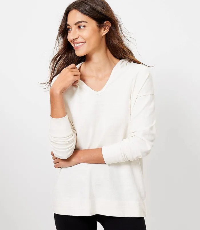 LOFT Petite Tunic Hoodie Whisper White Women Petite Tops