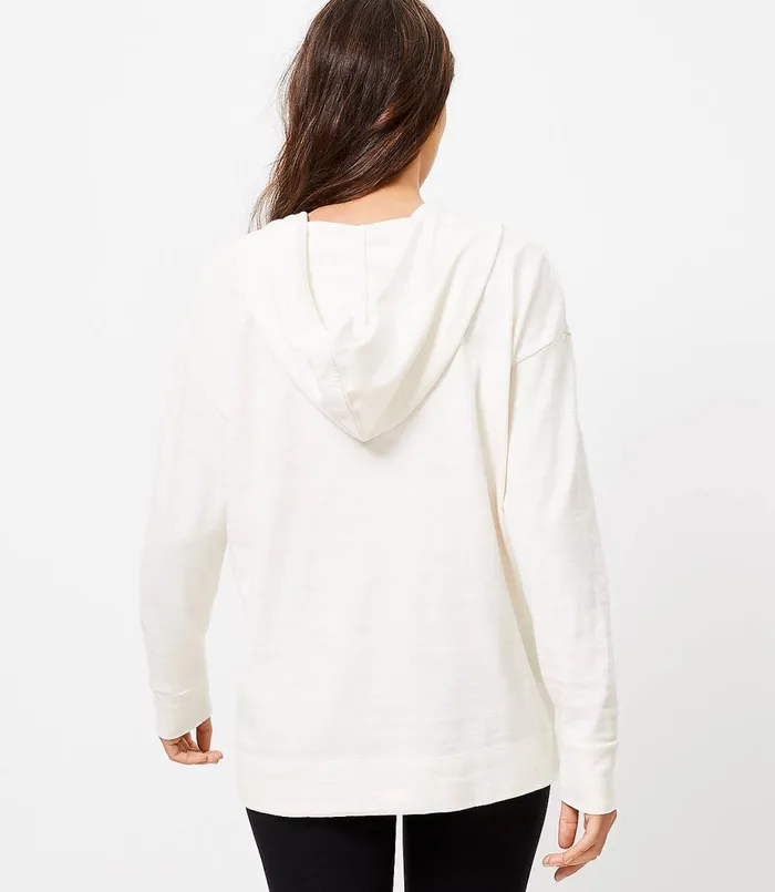 LOFT Petite Tunic Hoodie Whisper White Women Petite Tops
