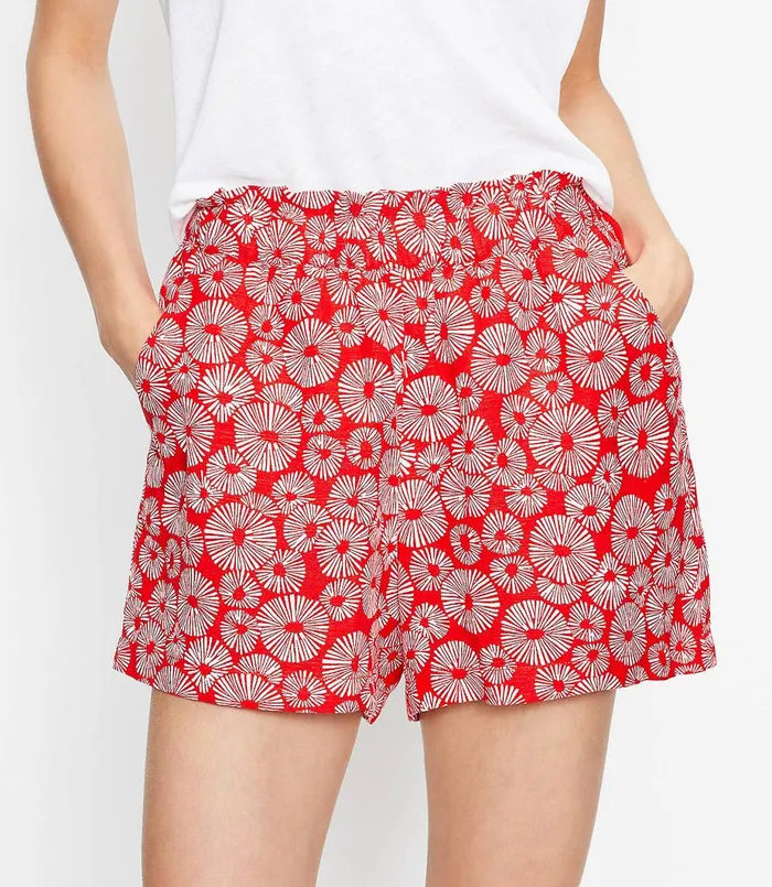 LOFT Pull On Shorts In Firework Linen Blend Bright Cherry Women Shorts