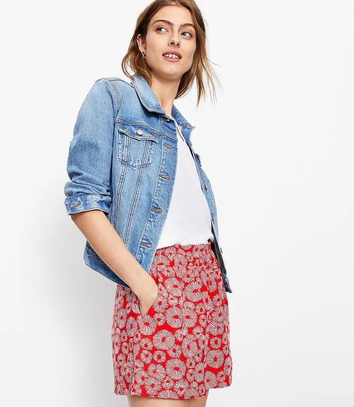 LOFT Pull On Shorts In Firework Linen Blend Bright Cherry Women Shorts