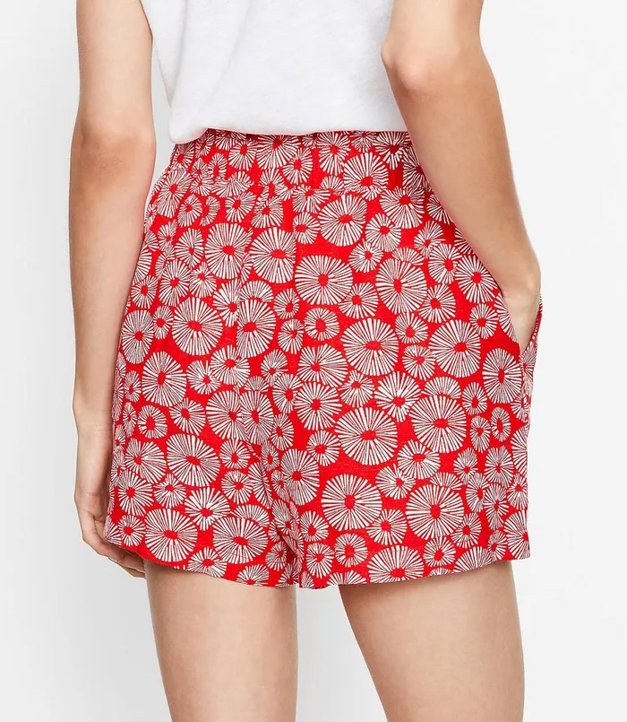LOFT Pull On Shorts In Firework Linen Blend Bright Cherry Women Shorts