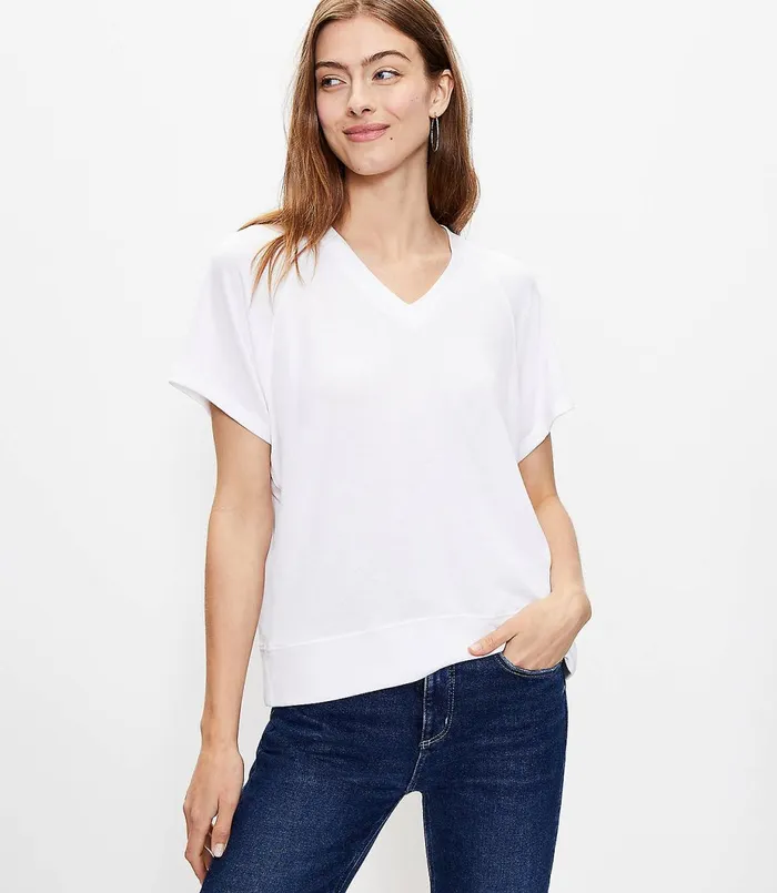 LOFT Raglan Sleeve Tee White Women Loungewear