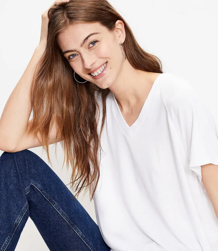 LOFT Raglan Sleeve Tee White Women Loungewear