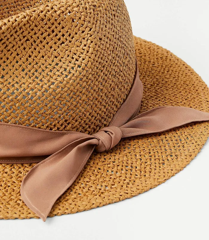 LOFT Silky Ribbon Straw Fedora Deep Papaya Women Hats
