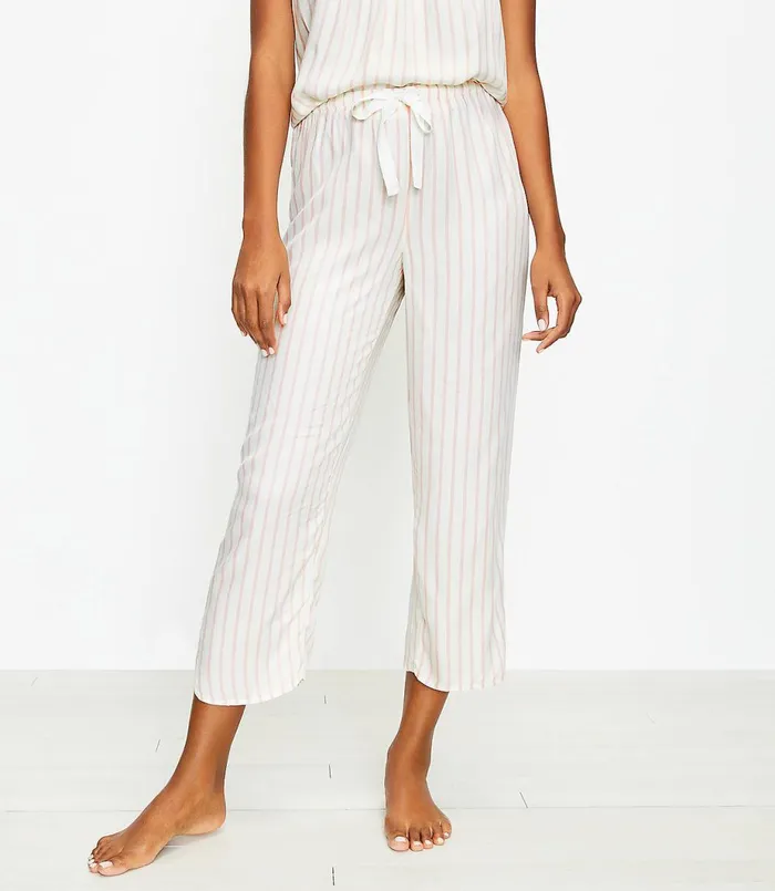 LOFT Striped Crop Pajama Pants Whisper White Women Sleepwear