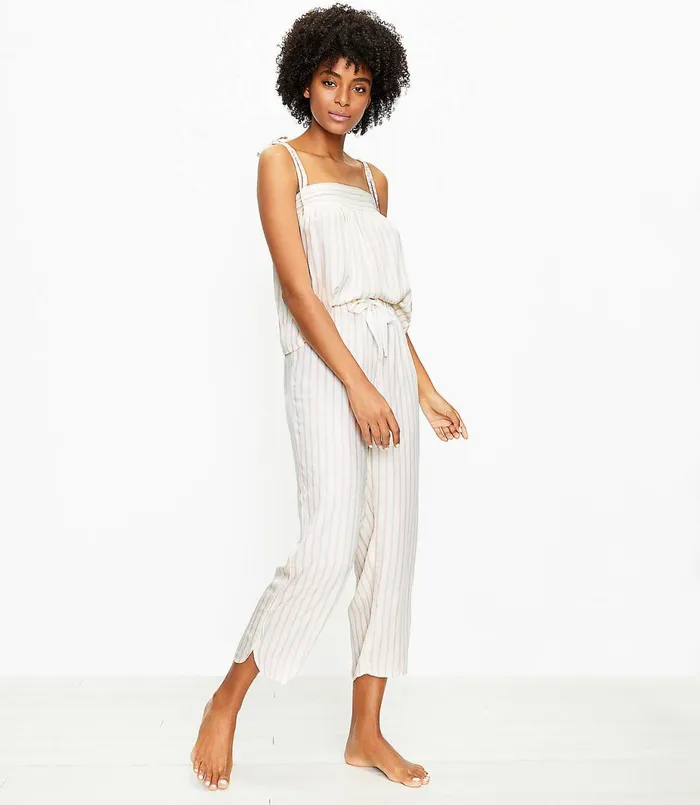LOFT Striped Crop Pajama Pants Whisper White Women Sleepwear