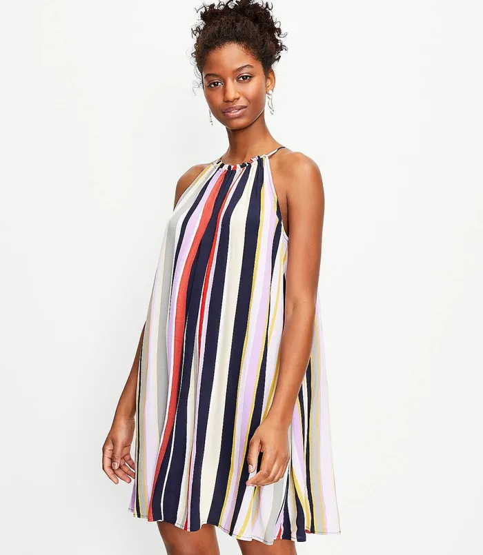 LOFT Striped Halter Pocket Swing Dress Forever Navy Women Swing Dresses