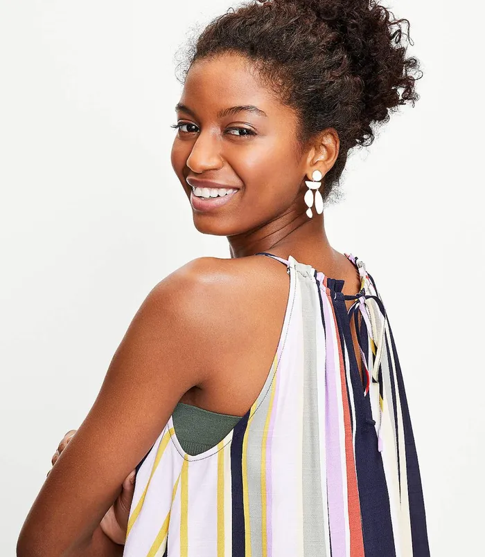 LOFT Striped Halter Pocket Swing Dress Forever Navy Women Swing Dresses