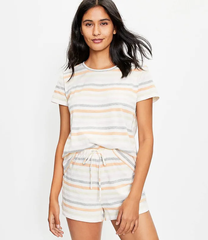 LOFT Striped Pajama Tee Whisper White Women Sleepwear