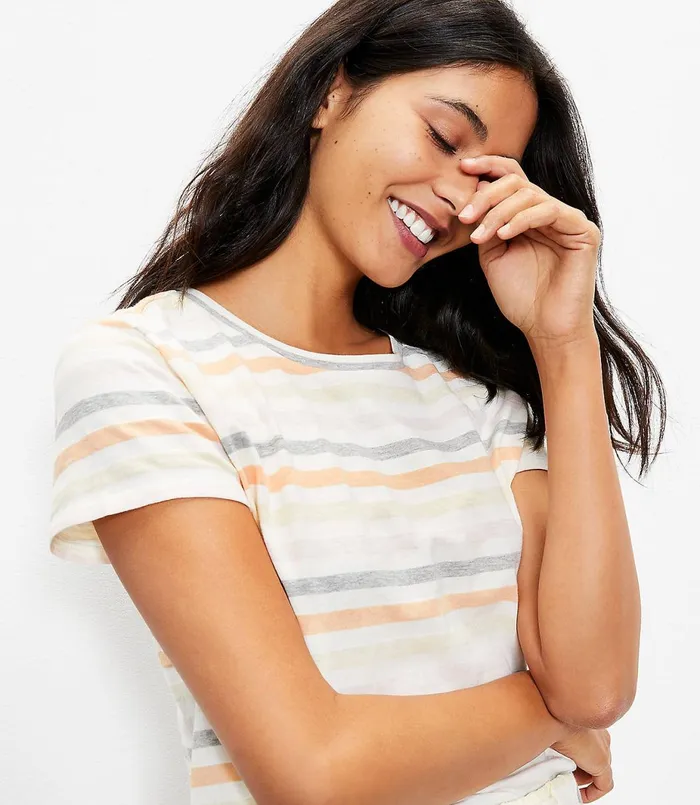 LOFT Striped Pajama Tee Whisper White Women Sleepwear