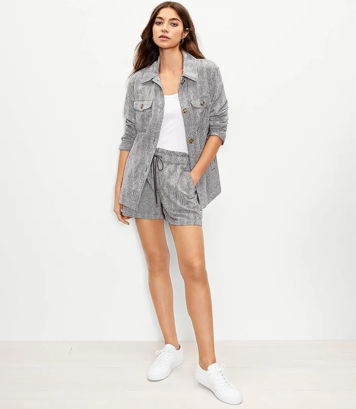 LOFT Striped Shirt Jacket Blackwhite Multi Women Jackets and Blazers