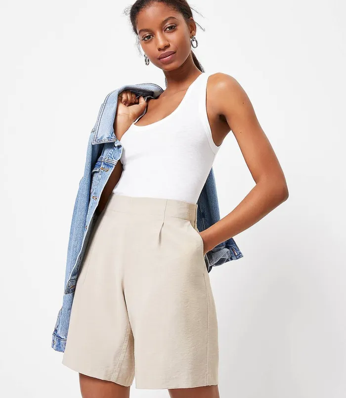 LOFT Textured Fluid Bermuda Shorts Sweet Cashew Women Shorts