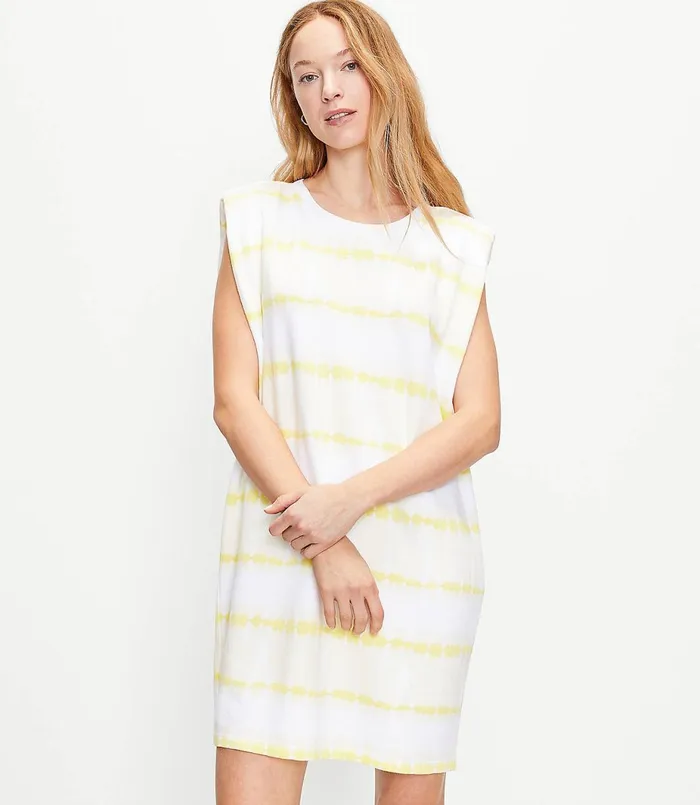 LOFT Tie Dye Striped Muscle Tee Dress White Women Shift Dresses