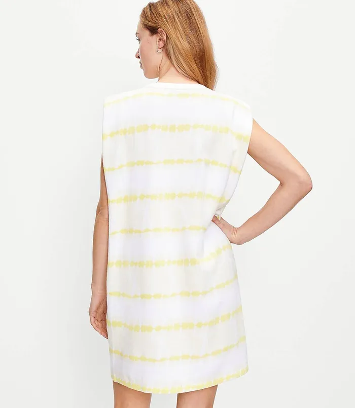LOFT Tie Dye Striped Muscle Tee Dress White Women Shift Dresses
