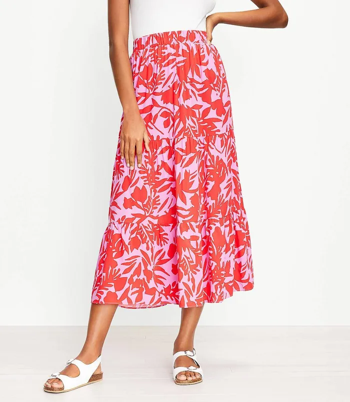 LOFT Tropic Tiered Maxi Skirt Lilac Punch Women Skirts