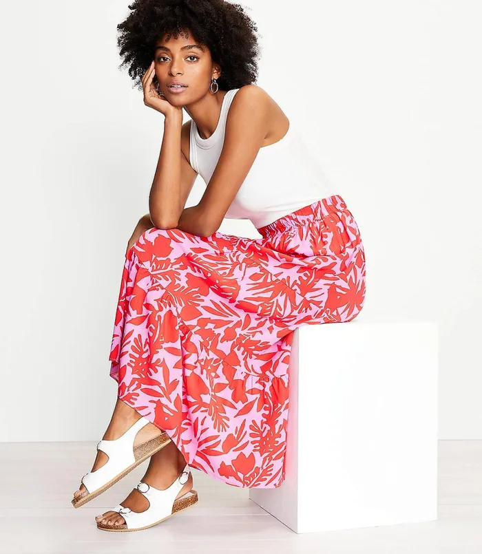LOFT Tropic Tiered Maxi Skirt Lilac Punch Women Skirts