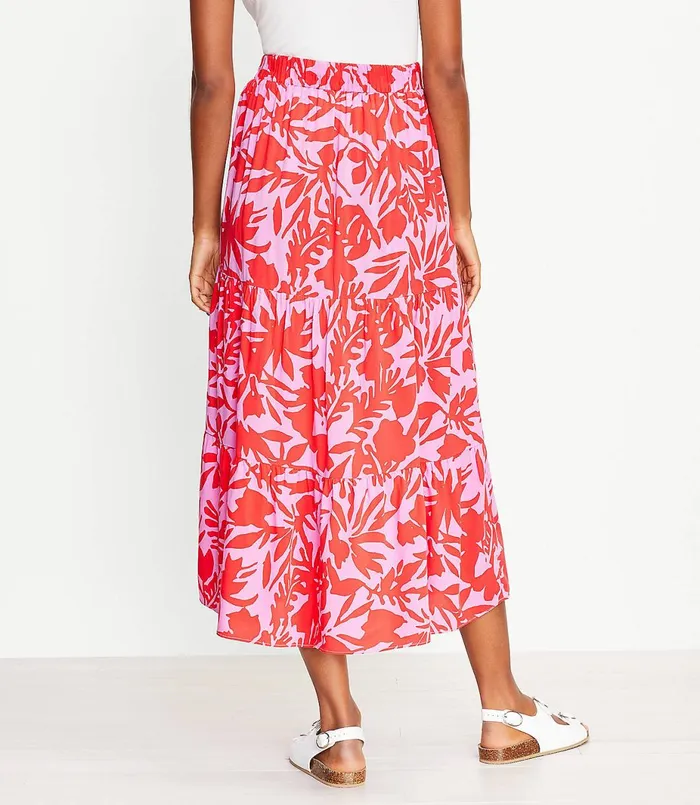 LOFT Tropic Tiered Maxi Skirt Lilac Punch Women Skirts