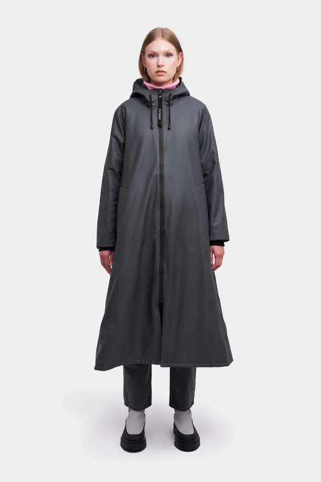Long Raincoats Women Stutterheim Mosebacke Long Winter Jacket Charcoal