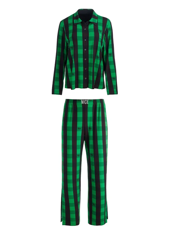Loungewear Women Alice Olivia Big Feelings Nico Long Sleeve Pj Set Cheerful Greenblack