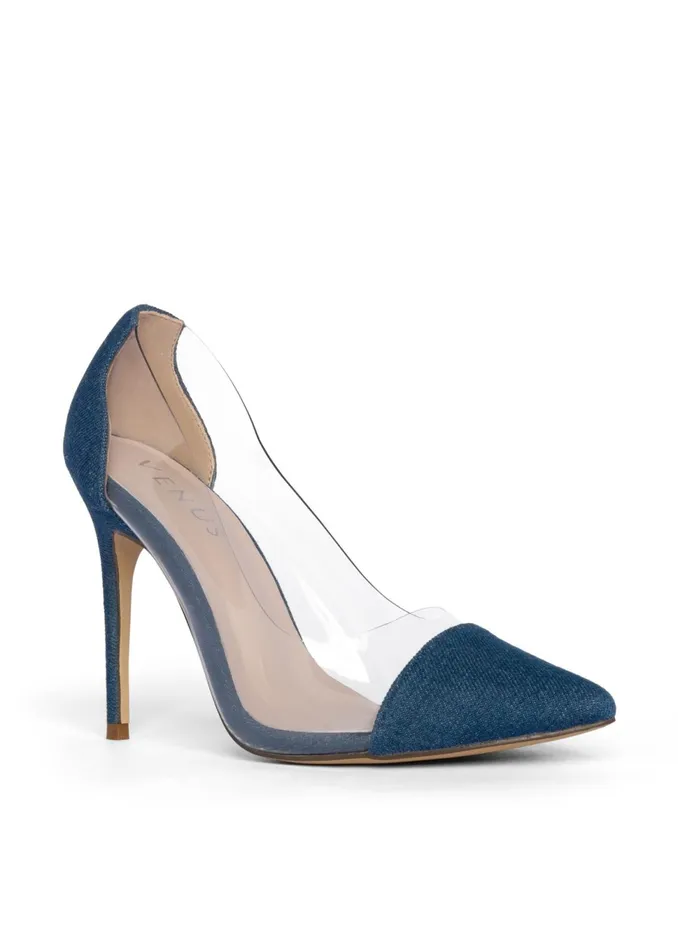 LUCITE DETAIL HEELS Denim Blue Women VENUS Heels