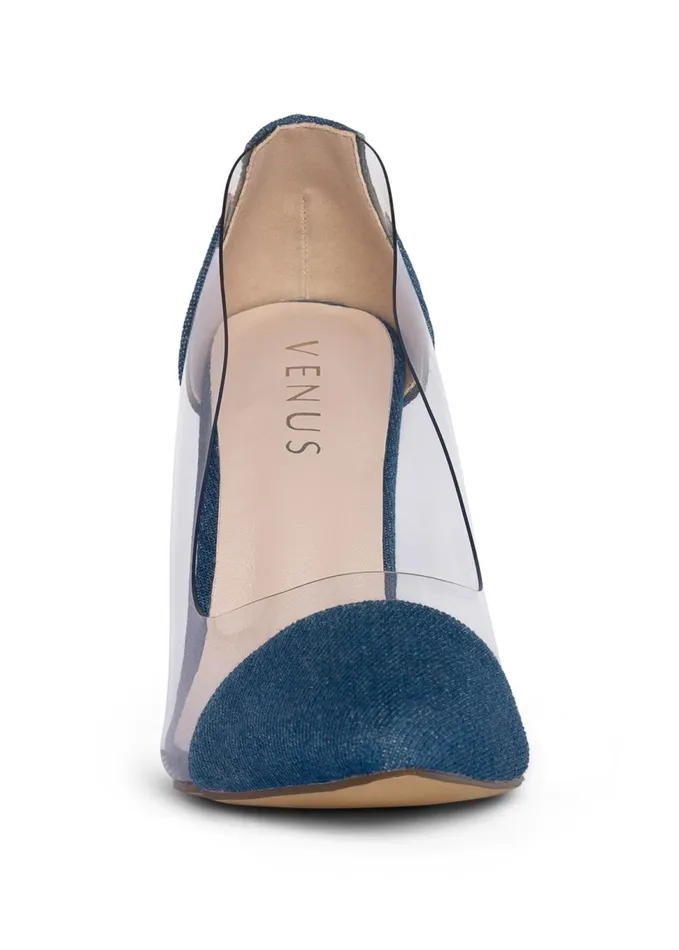 LUCITE DETAIL HEELS Denim Blue Women VENUS Heels