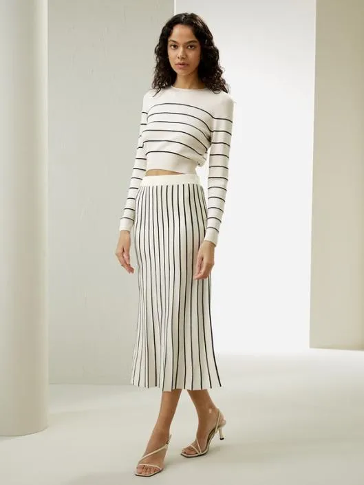 Machine Washable Pinstriped Silk Knitted Skirt Women Lilysilk Bottoms