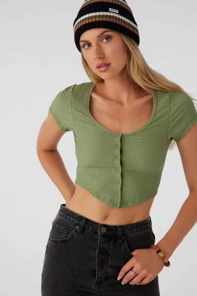 MARLENA TEXTURED KNIT CROP TOP Oil Green Women O039NEILL Collections