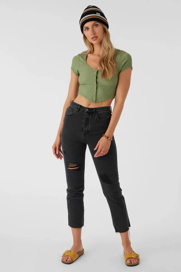 MARLENA TEXTURED KNIT CROP TOP Oil Green Women O039NEILL Collections