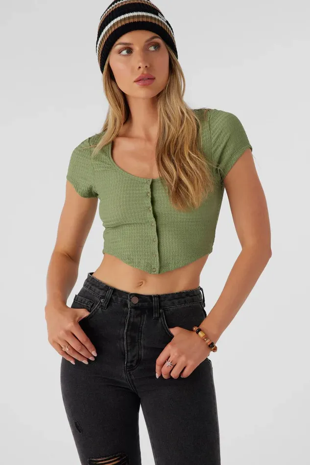 MARLENA TEXTURED KNIT CROP TOP Oil Green Women O039NEILL Collections