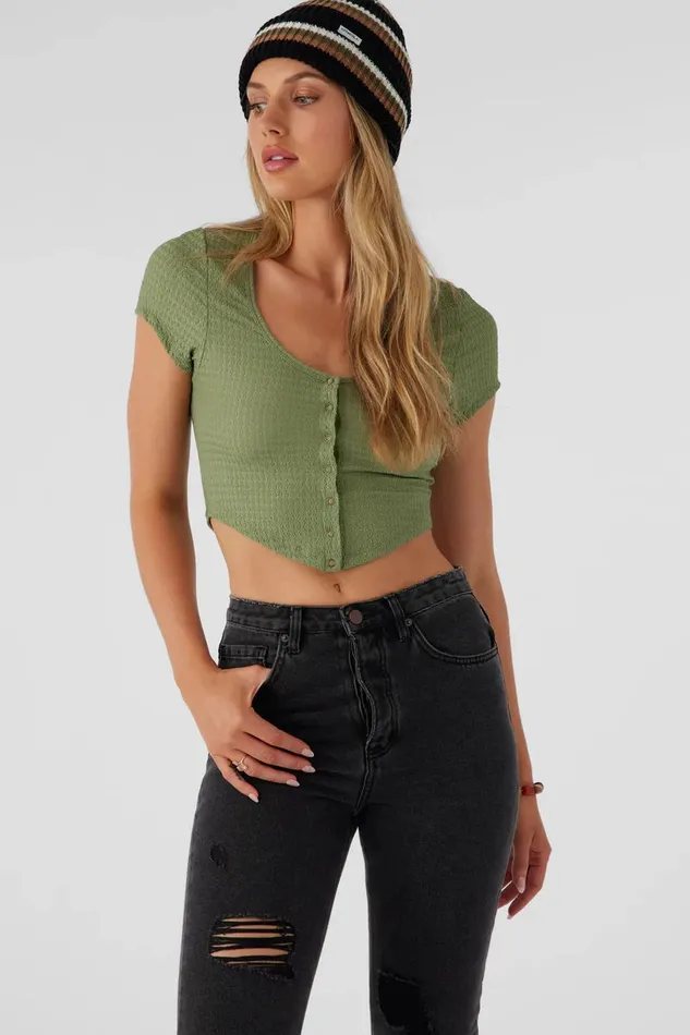 MARLENA TEXTURED KNIT CROP TOP Oil Green Women O039NEILL Collections